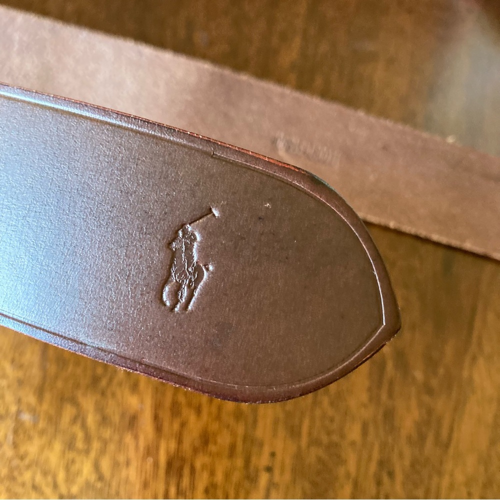 POLO RALPH LAUREN Equestrian Brown Leather Brass Buckle Belt - Picture 4 of 12